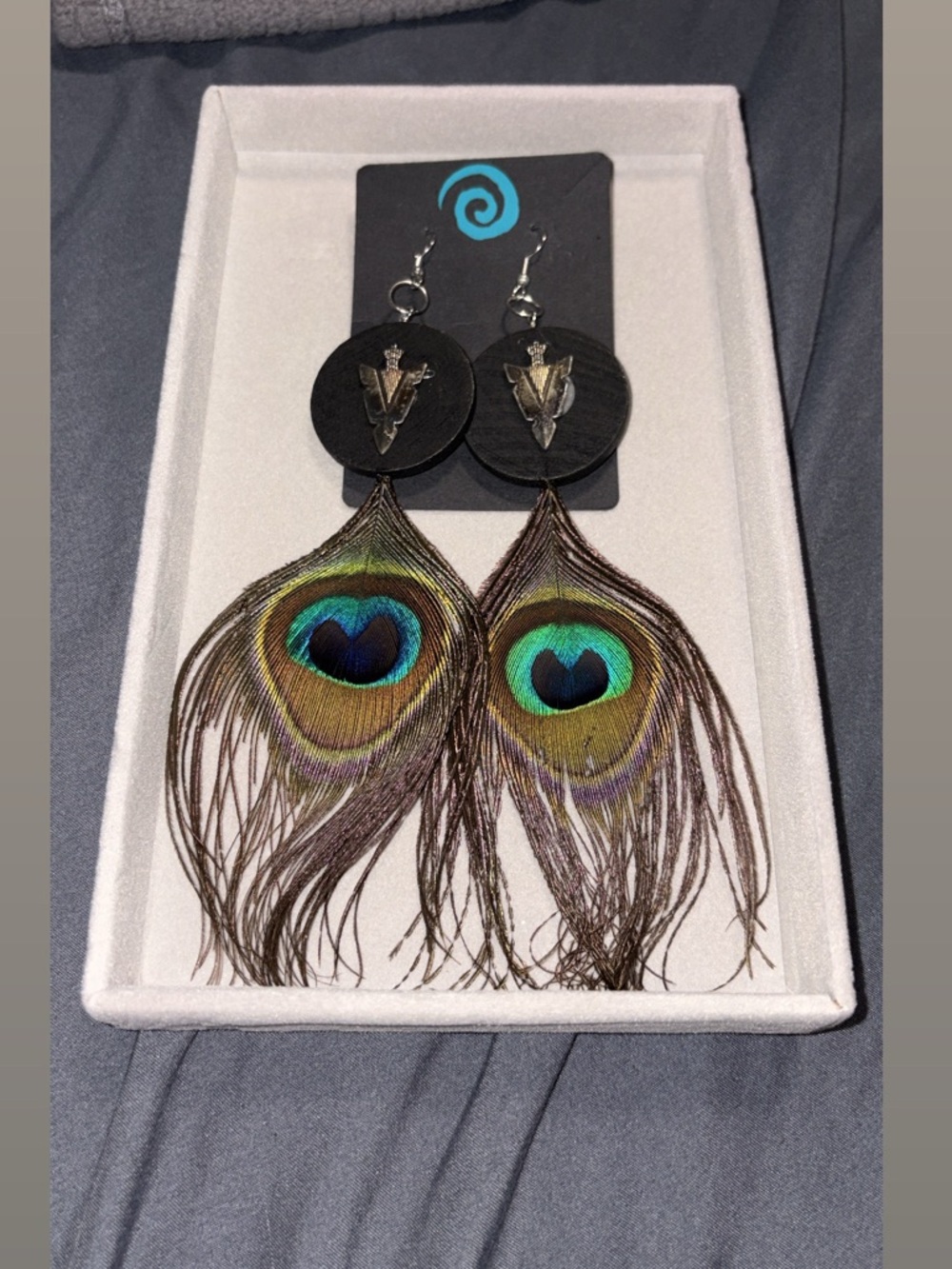 Peacock Feather Drop Earrings – Green Multi